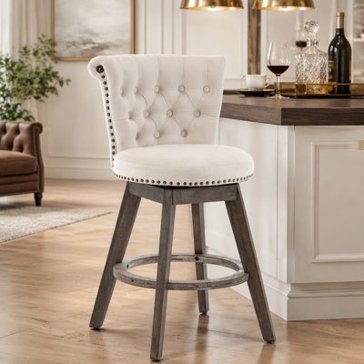 Ensemble de tabourets de bar pivotants avec dossier et bords touffetés à la main, revêtus de velours, offrant confort et style pour les cuisines et les bars