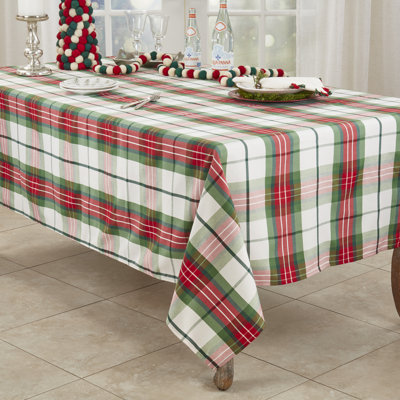 Multicolored Plaid Design Holiday Tablecloth 70" W X 160" L