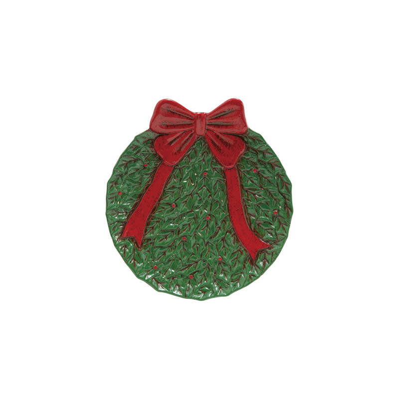 Hand-Painted Dolomite Wreath Plate with Bow