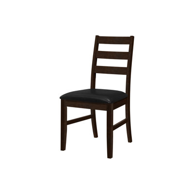 2 chaises de salle à manger de 37,5 po de hauteur, revêtues de similicuir noir, en bois massif brun, de style transitionnel pour la cuisine et les espaces.