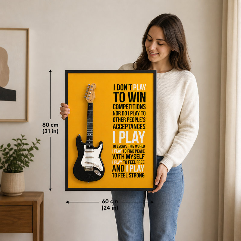 Sculpture 60 x 80 cm 3D guitare murale en finition noire pour décor de salle de musique