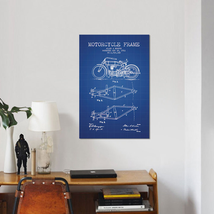 « allen a. horton motocyclette frame », reproduction d’impression sur toile dans une grille bleue, Toile tendue, Pas de tapis