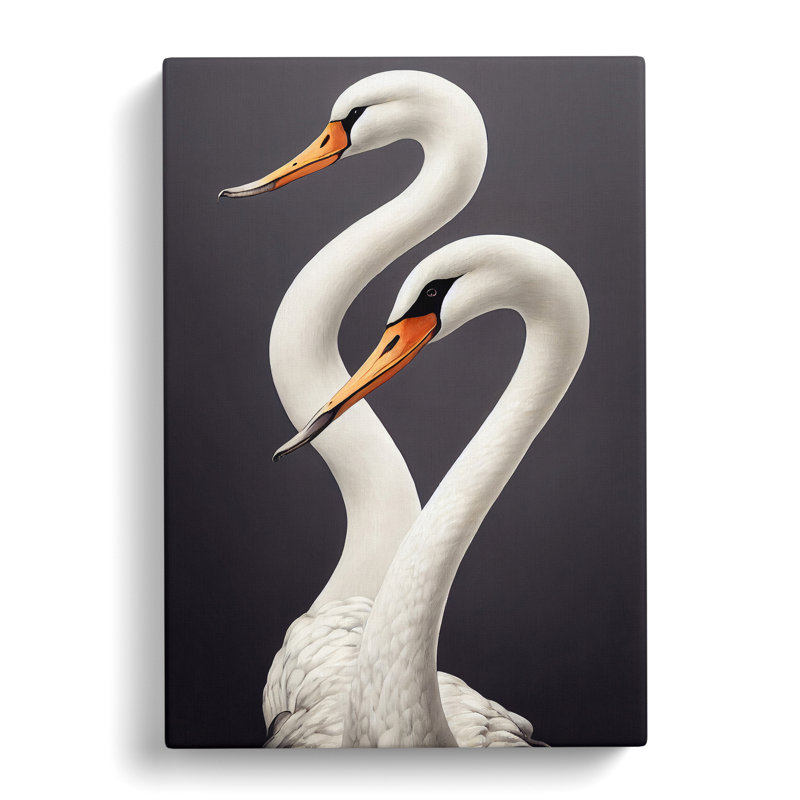 Two Pretty Swans - Wall Art, Wrapped Canvas, 50cm H x 35cm W x 3cm D, No Matte