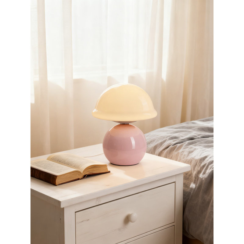Lampe de table champignon avec abat-jour en verre, lampe de table de chevet à base de céramique à intensité variable pour le salon de la chambre à coucher