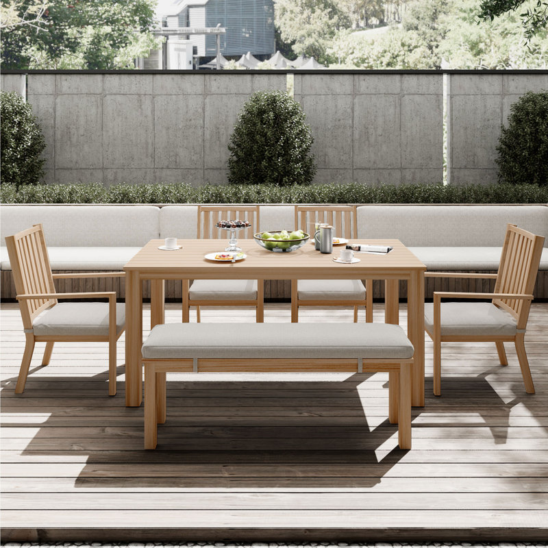 Deidre Aluminum 6 - Person Rectangular Outdoor Dining Set with Cushions, Brown