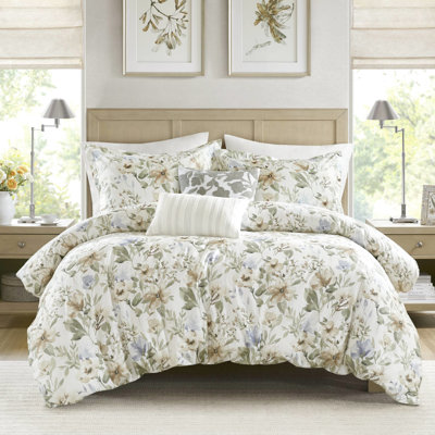 Couette 5 pièces en coton très grand / très grand avec un imprimé floral vif, 300Tc pour un look luxueux et confortable, un look moelleux et bourré de 300G / m², une grande couverture confortable, un design Bartack, assorti