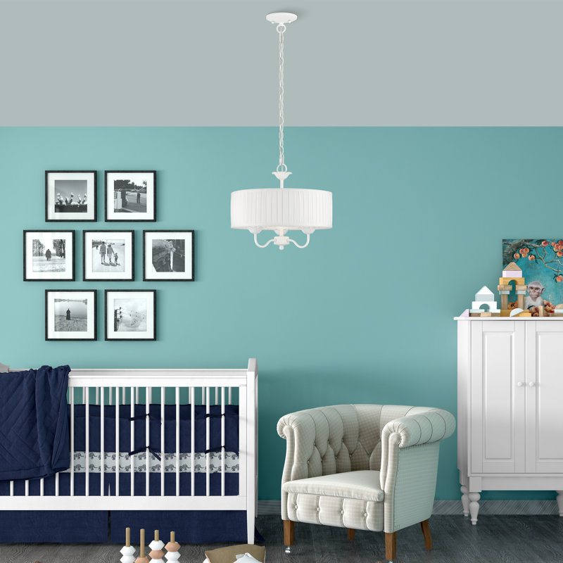 Lamotte 3-Light Dimmable Metal Drum Chandelier with Linen Blend Shade , White