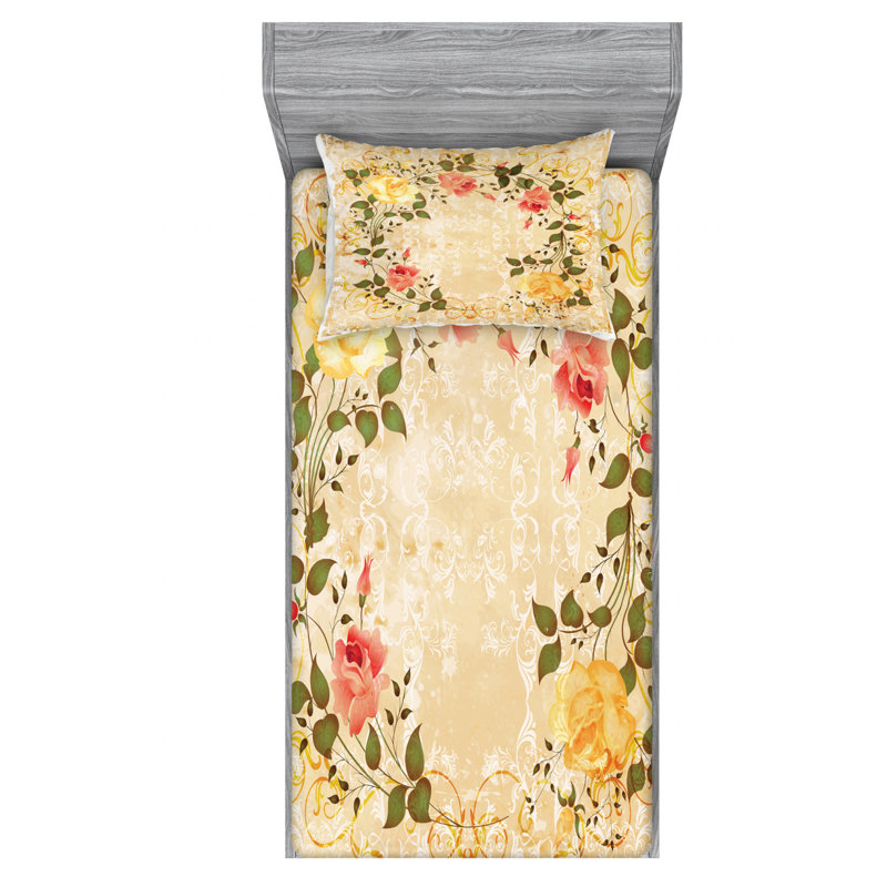 Microfiber Floral Sheet Set, Twin XL Sheet Set with Fitted Sheet