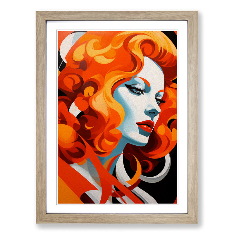 Red Headed Woman Constructivism No.2 - Framed Print, Oak, 64cm H x 46cm W x 2cm D
