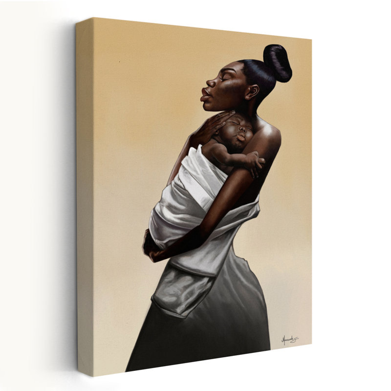Mère et enfant - art de famille africain-américain, H 24 po x l 16 po