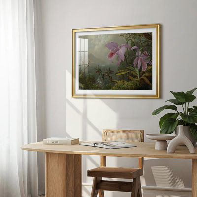 Orchidée Cattleya et trois colibris brésiliens - Martin Johnson Heade - reproduction encadrée avec passe-partout et verre - 1871
