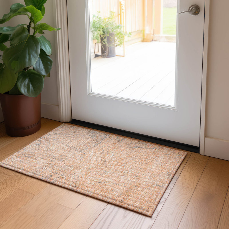 Peach Rectangular Flat Woven Synthetic Washable Rug