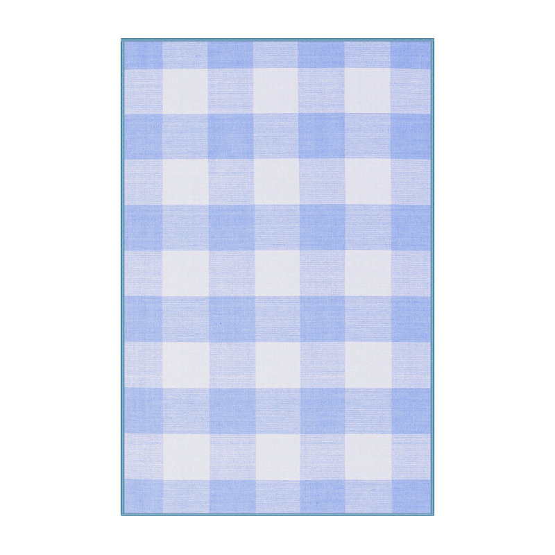 Tapis bleu / blanc en laine et polyester tissé à la machine Osner, Rectangle 8 pi x 10 pi