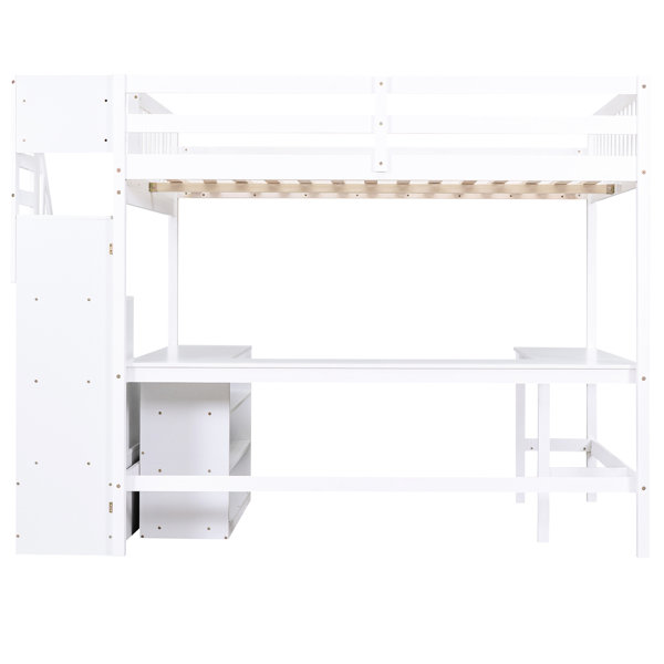 Ebern Designs Grey Full Size Loft Bed With L-Shaped Desk And Storage ...