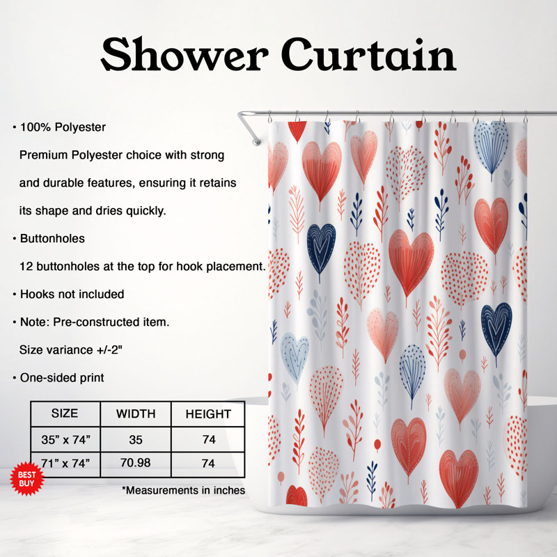 Cupid Design - Rideau de douche Premium, H 74 po x l 71 po