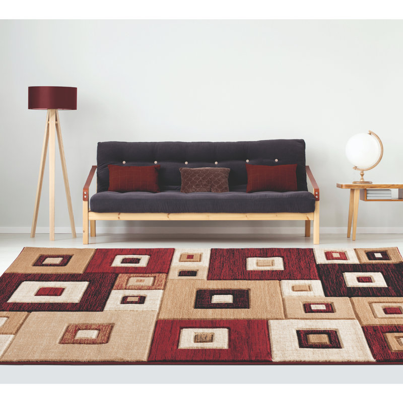 Tapis rouge à motif géométrique Kakarla, Tapis de passage : 2 pi 7 po x 7 pi 4 po