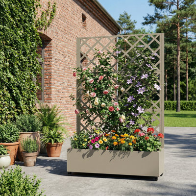 73"H×35"W Metal Planter Box with Trellis with Wheels