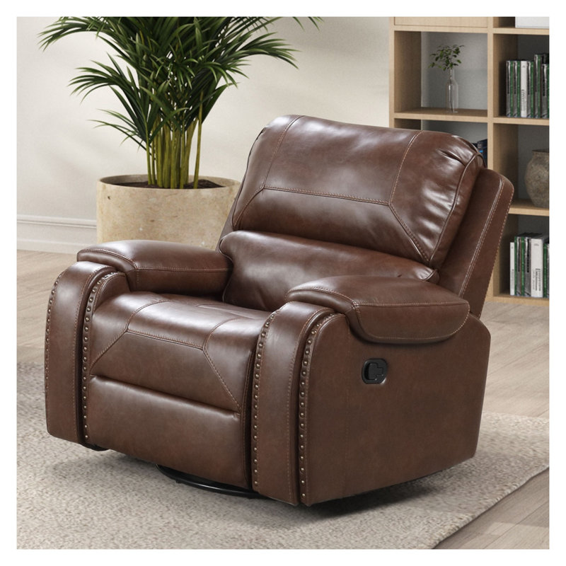 Fauteuil inclinable et pivotant manuel Teli, similicuir brun foncé