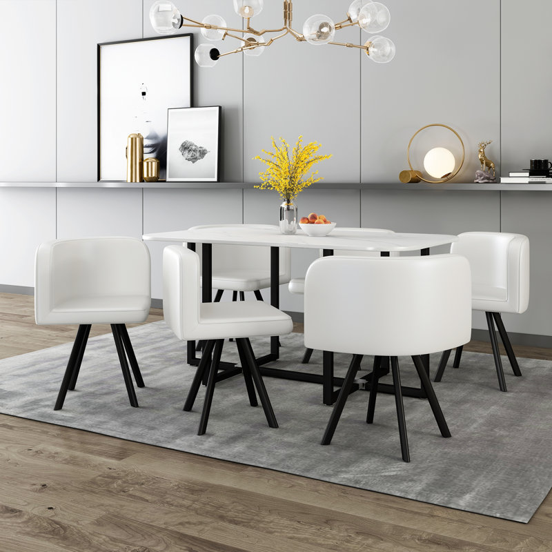 Ensemble de table à manger moderne 7 pièces, table de salle à manger rectangulaire avec 6 chaises pour la salle à manger, cuisine