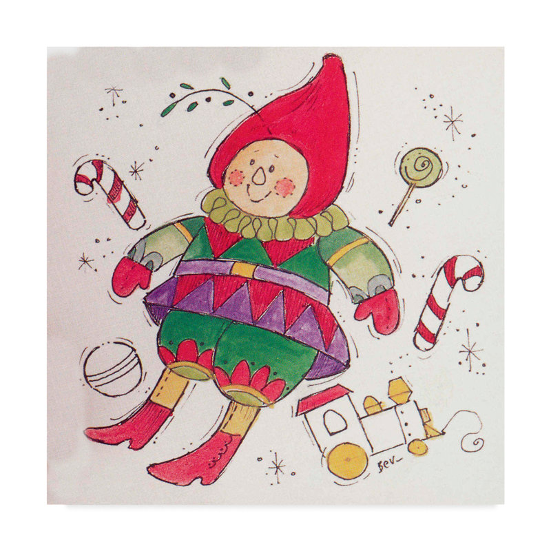 Art sur toile, "Elf avec des jouets", H 14 po x l 14 po x P 2 po