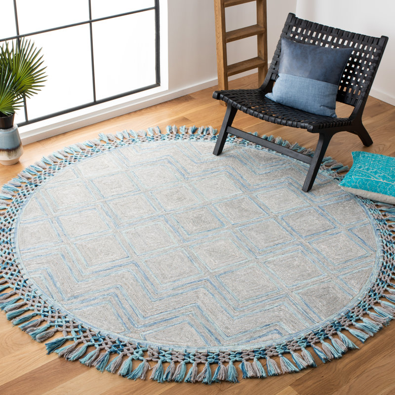 Tapis gris / turquoise touffeté à la main Cummings, Rectangle de 6 pi x 9 pi