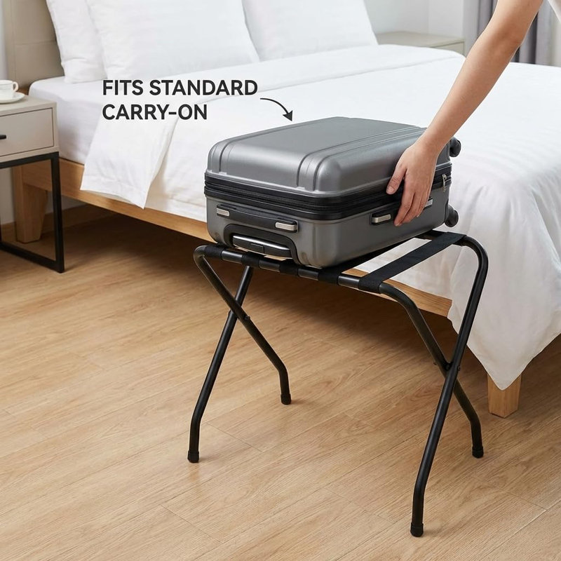 Porte-valise à un niveau USTECH pour porte-valise pliable en métal noir, structure robuste entièrement assemblée, organisateur de voyage compact (paquet de 1)
