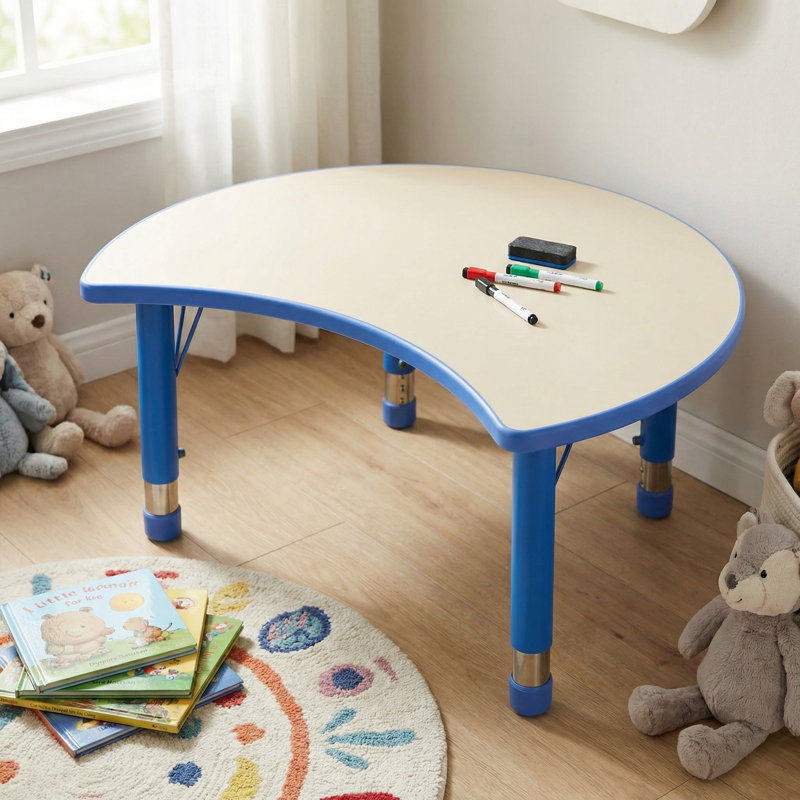 Table d'activité réglable en plastique en forme de lune avec plateau effaçable à sec, bleu monstre