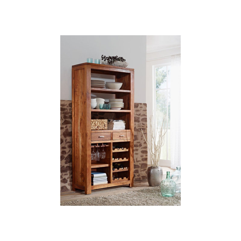Shaman Solid Wood Floor Wine Bottle Rack in Golden Honey