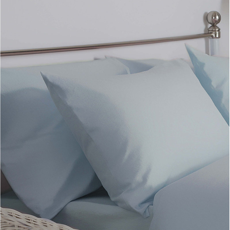 Plain Dye Brushed Cotton Flannelette Flannel Pillowcase - Set of 2, Blue