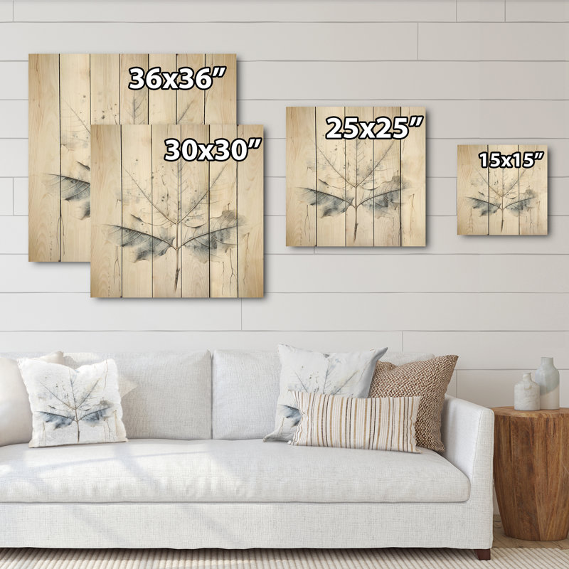 Feuille de sycomore argentée - feuilles, art mural sur bois de pin naturel, H 15 po x l 15 po