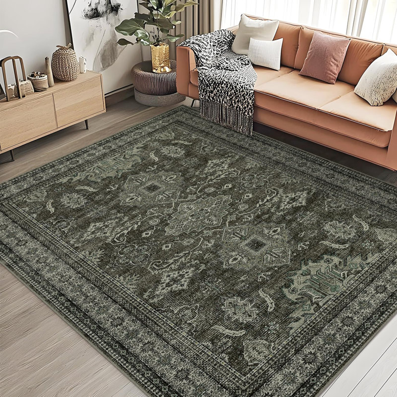 Tapis lavable et antirouille pour tapis de salle à manger, Gris-vert, 5 pi x 7 pi