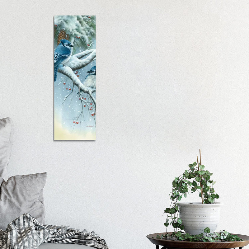 Jays And Pine by Giordano Studios - Wrapped Canvas Panoramic Painting, 30.48 cm H x 91.44 cm W x 3.175 cm D