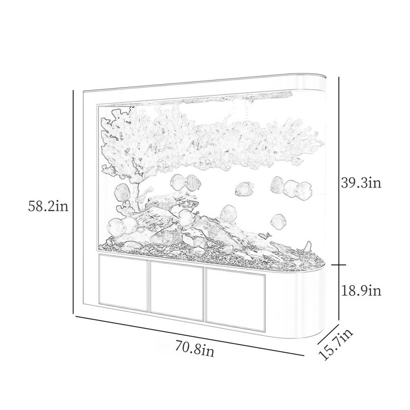 Aquarium moderne semi-circulaire Eco, H 58,2 po x l 70,8 po x P 15,7 po, Noir