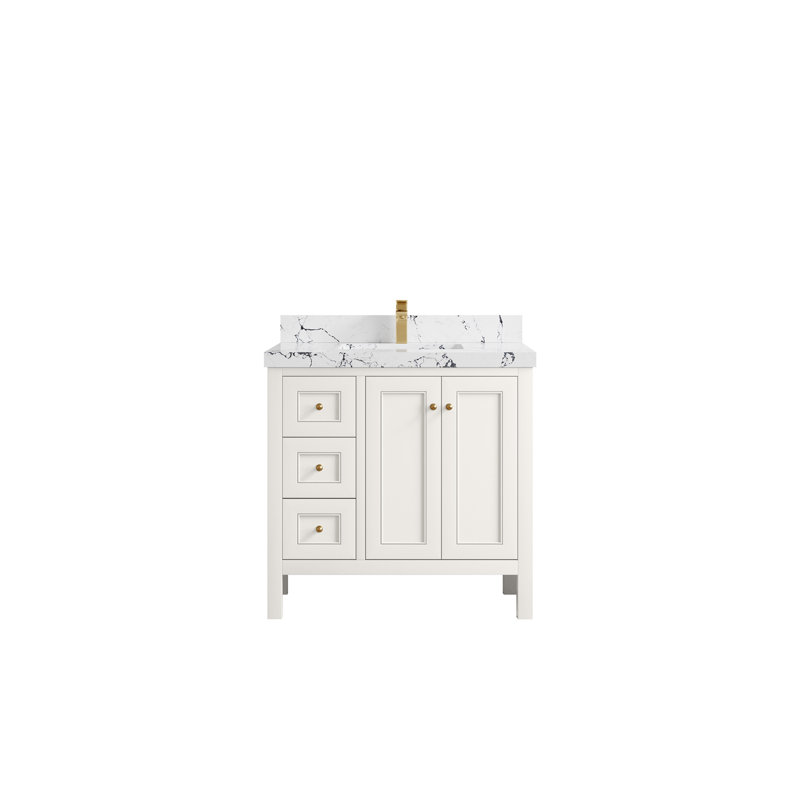 Nashville X P 22 po Meuble-lavabo central en albâtre, Albâtre / or brossé, Viola quartz nuit