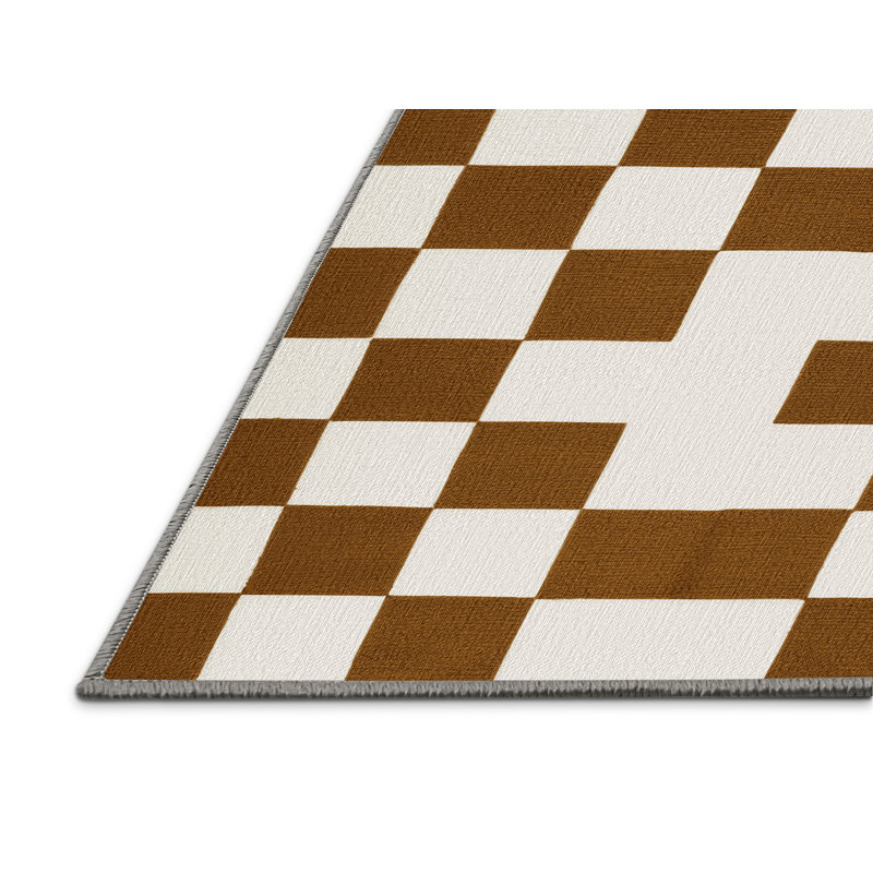 Tapis gris à carreaux lavable à la machine, Rond 4 pi