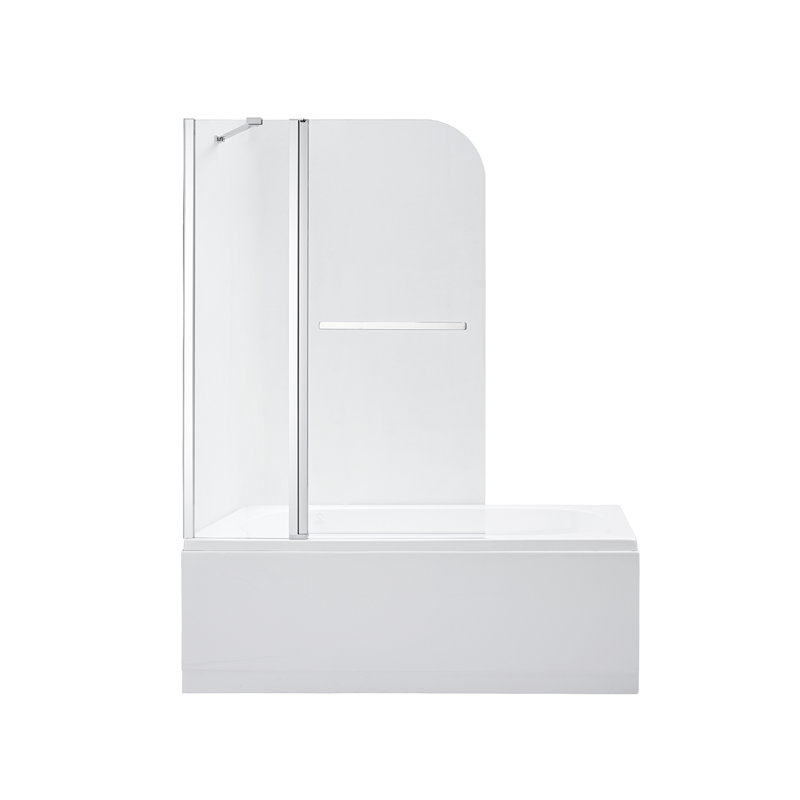 Canteras 40'' - W x 55.1'' H Pivot Door Frameless Tub Door with, Polished Chrome