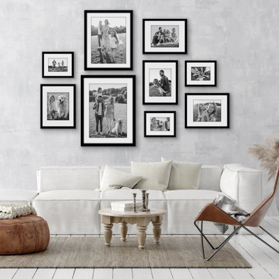  Black Picture Frame Gallery Set - Shatter-Resistant Glass - White Mats - 9 Pack - Multi - Size for 8x10, 11x14, 16x20, 18x24