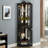 Lighted Corner Curio Cabinet With Tempered Glass Doors & Shelves - Elegant Oak Display Storage For Living Room & Bedroom Decor-BLACK-1275010642