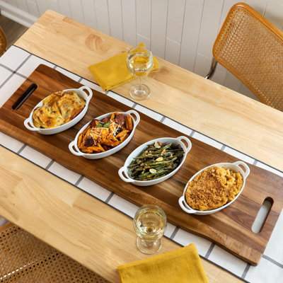 Large Acacia Serving Board With Handles, 36 X 12 Inch Rectangular Charcuterie Platter, Natural Wood Server For Meat, Cheese Board, And Party Appetizers, Extra Long 3Ft