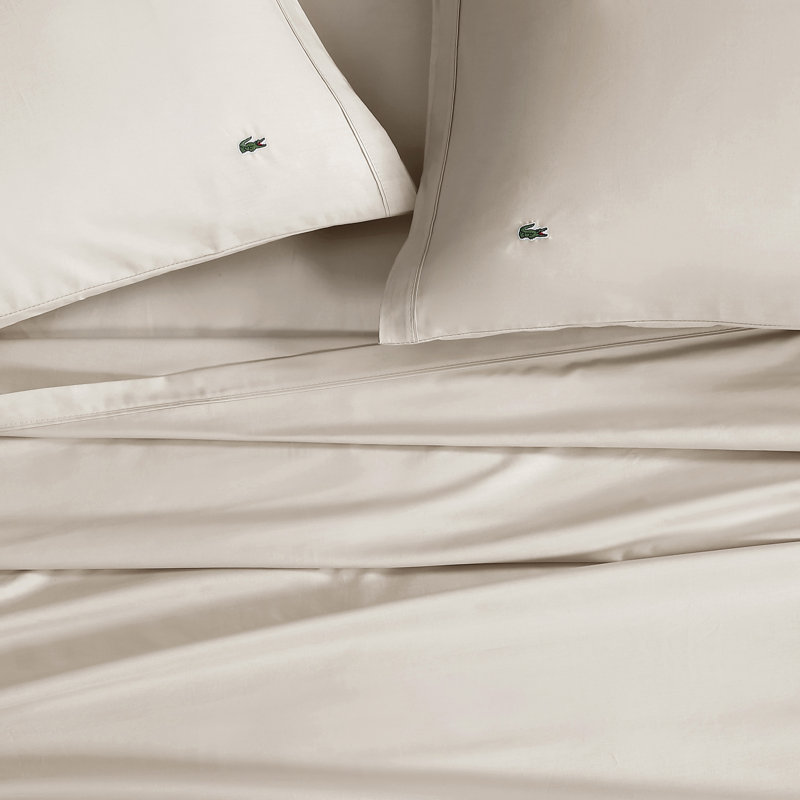 Lacoste Cotton Percale Sheet Set, Crisp Feel & Breathable Bedding, Deep Pocket Fitted Sheet, Pumice Stone, Cal King