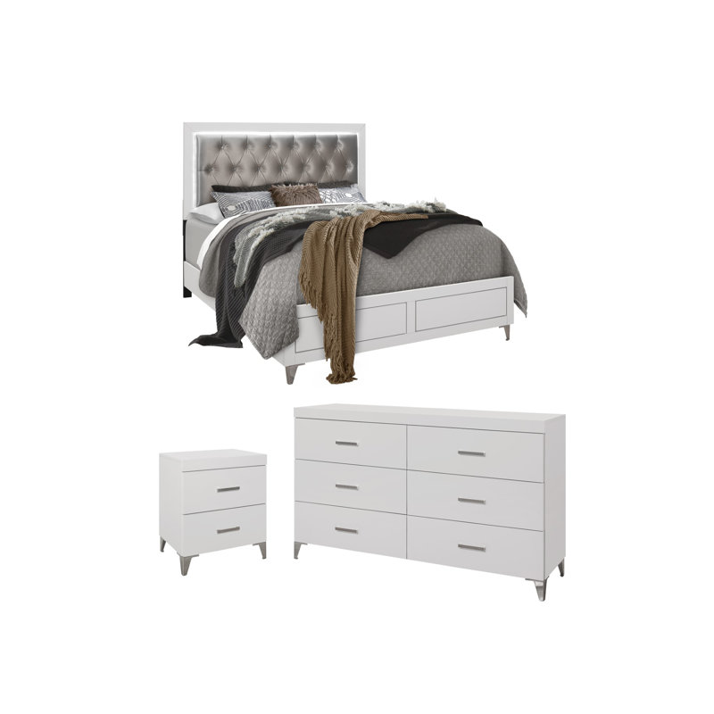 Ensemble de chambre configurable avec lit tapissier 5 pièces Tague, Très grand