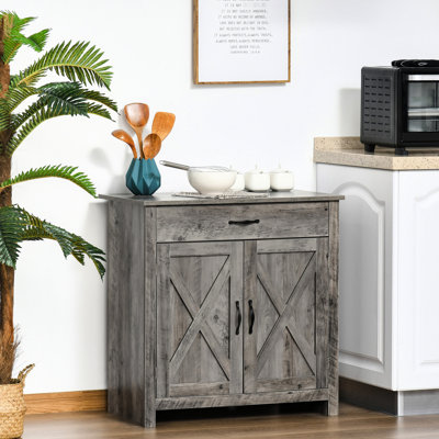 Buffet de 32 po avec porte de grange de style buffet. Gris délavé pour la cuisine, le salon, le vestibule. Offre beaucoup de rangement et une tablette réglable. Buffet décoratif, porte de style. Armoire