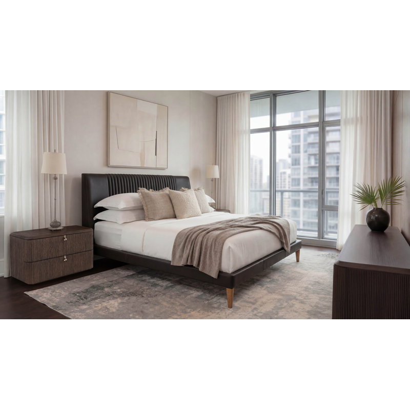 Kyoto Leather Bed, Gray, Queen
