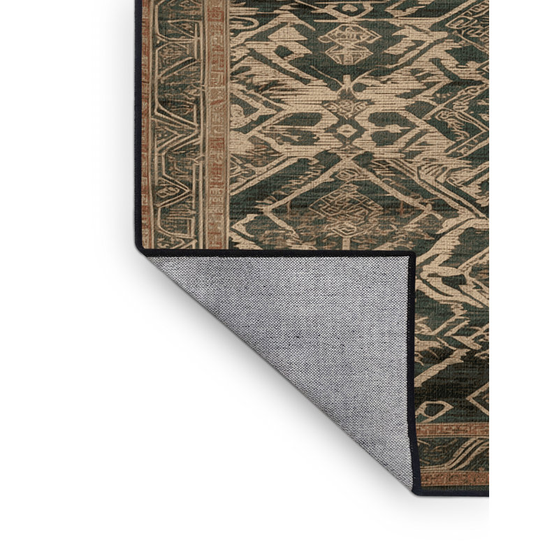 Machine Washable Art Deco Brown Area Rug, Round 3'