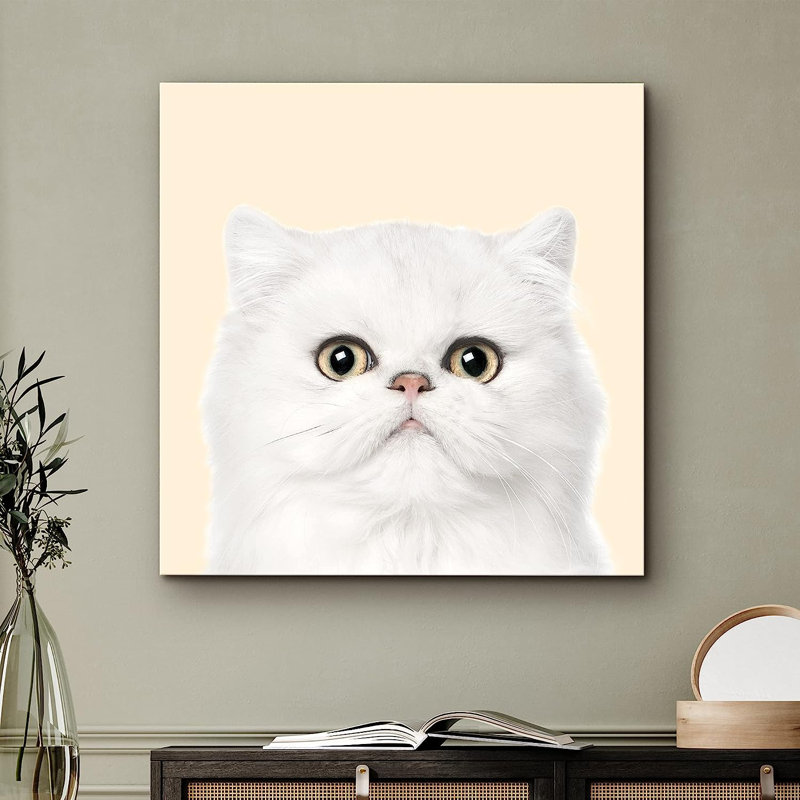 Baby Animals " White Cat ", 12" H x 12" W x 1.5" D