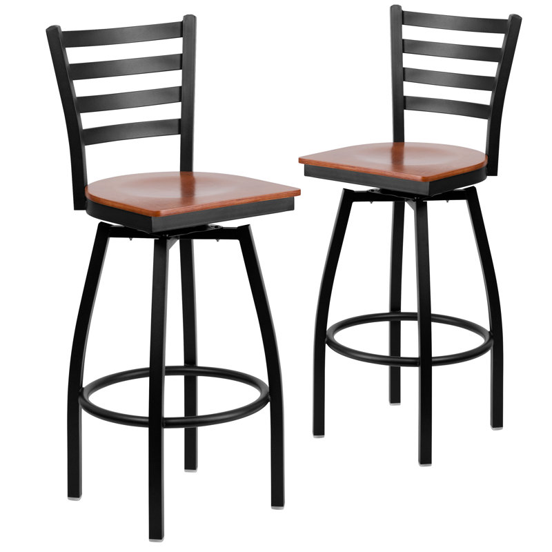 Tabouret de bar pivotant en métal de qualité commerciale avec siège en bois Chafin Hercules Series, Cerisier