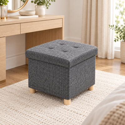 Pouf de rangement pliable en tissu de 37,8 cm (14,9 po) avec plateau réversible et pieds en bois
