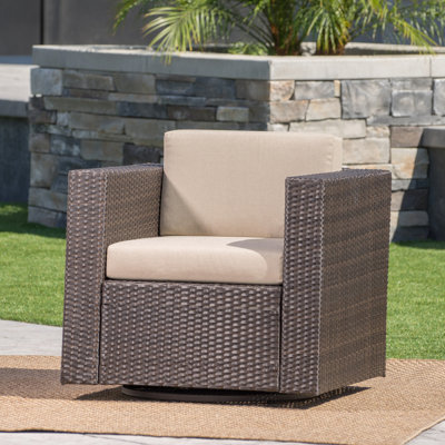 Chaise d'extérieur avec fonction pivotante, brun foncé / beige et fer, rembourrage facile à installer