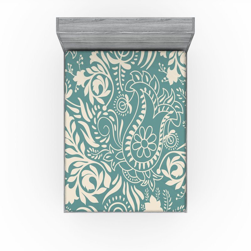 Drap-housse Ambesonne, paquet de 2, Drap-housse de taille très grand, Bleu sarcelle / cachemire beige