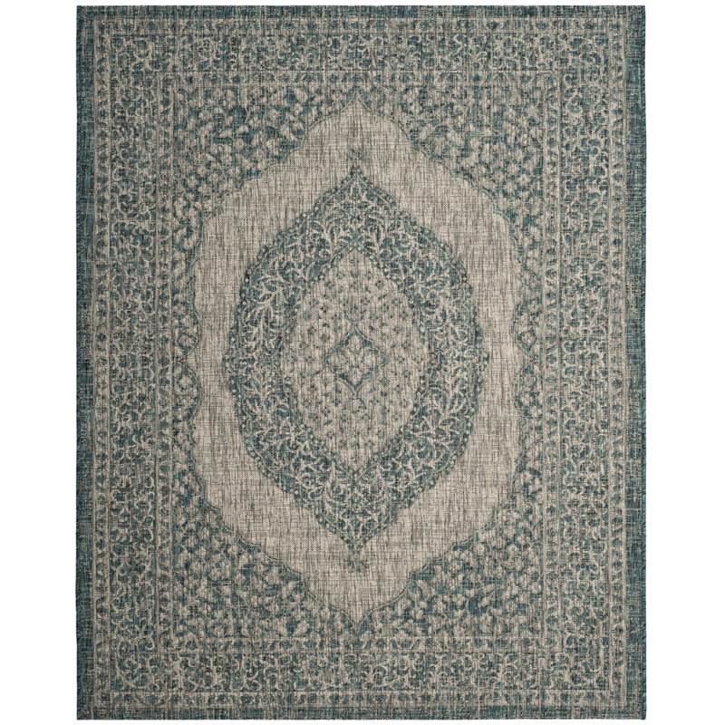 Auburn Light Grey/Teal Indoor/Outdoor Rug, Rectangle 61 x 109 cm